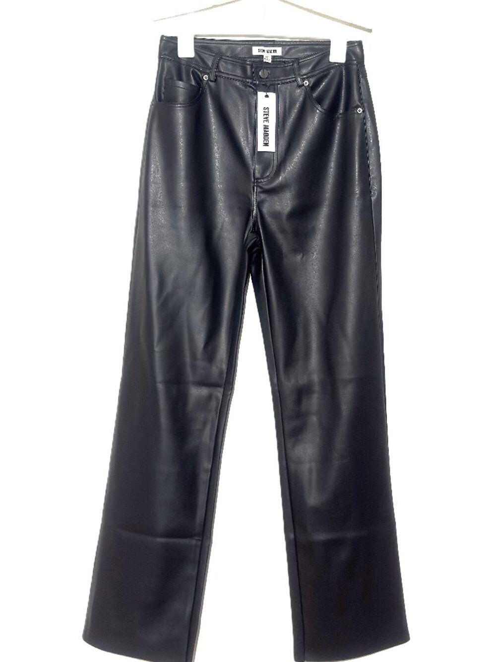 NWT Steve Madden Fake It Black Faux Leather Straight Leg Pants Size M